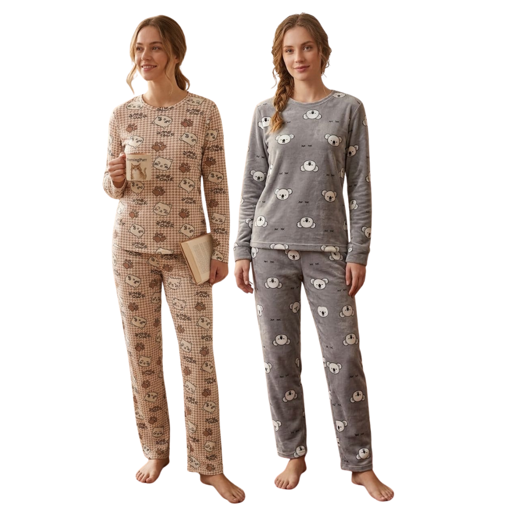 Pijama Feminino Plush Estampado Decote Redondo