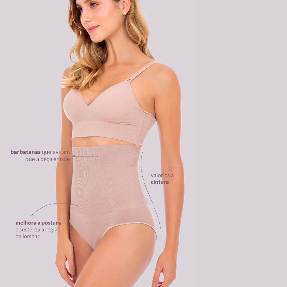 Calcinha Abdominal Cintura Alta com Barbatanas que não Enrolam e Redução de Medidas
