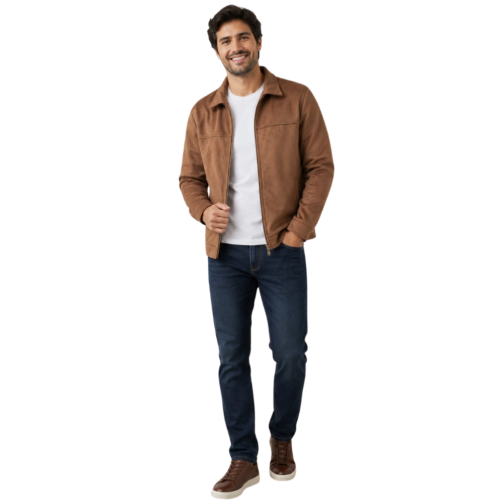 Jaqueta Masculina Suede de Gola com Zíper