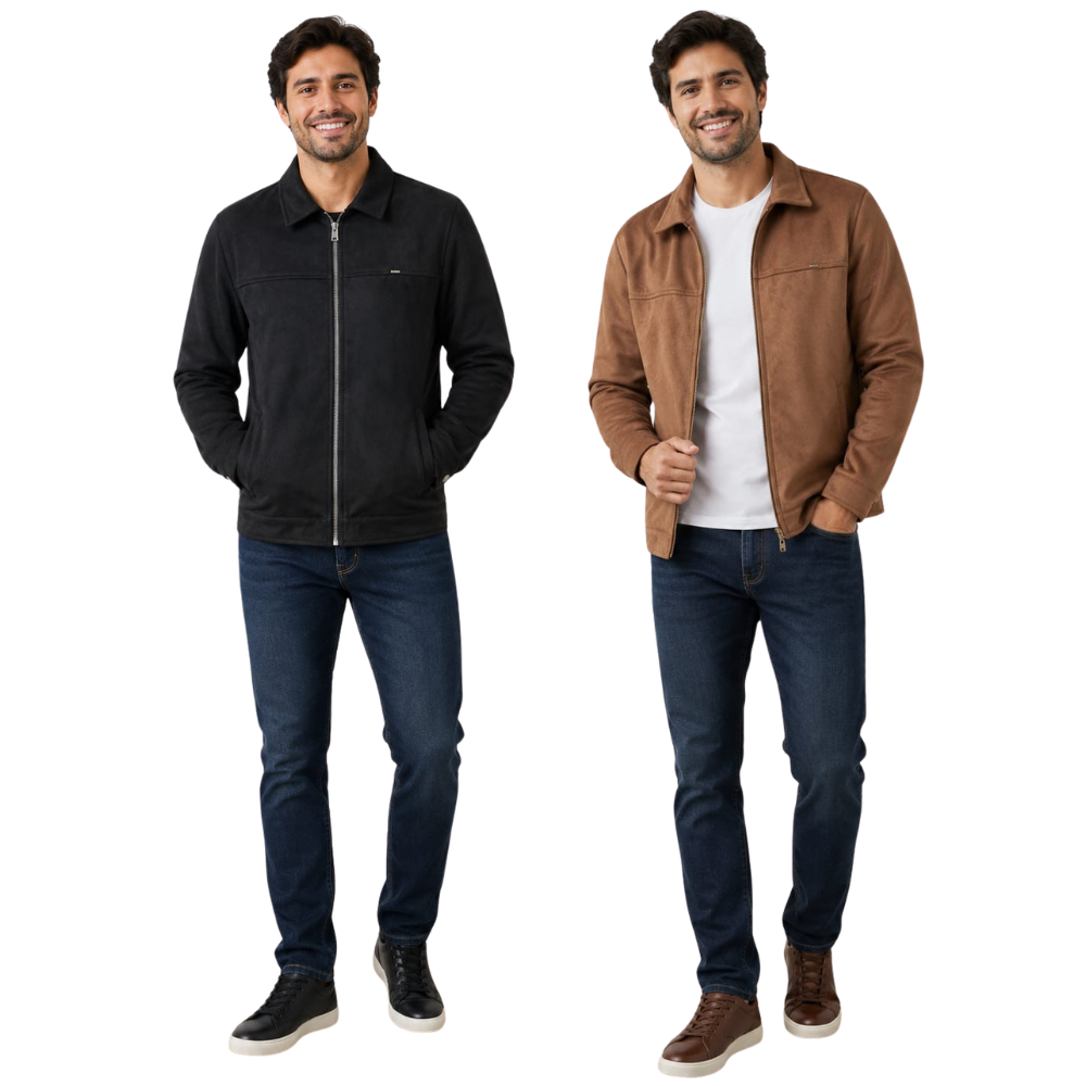Jaqueta Masculina Suede de Gola com Zíper