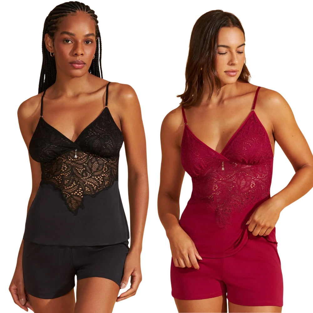 Short Doll De Microfibra e Renda Samambaia Esculpida