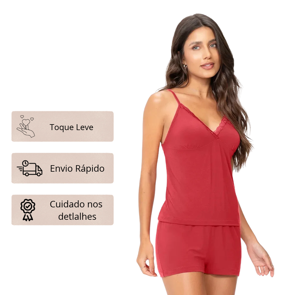 Pijama Feminino Blusa de Alça e Shorts em Viscose | Zee Rucci