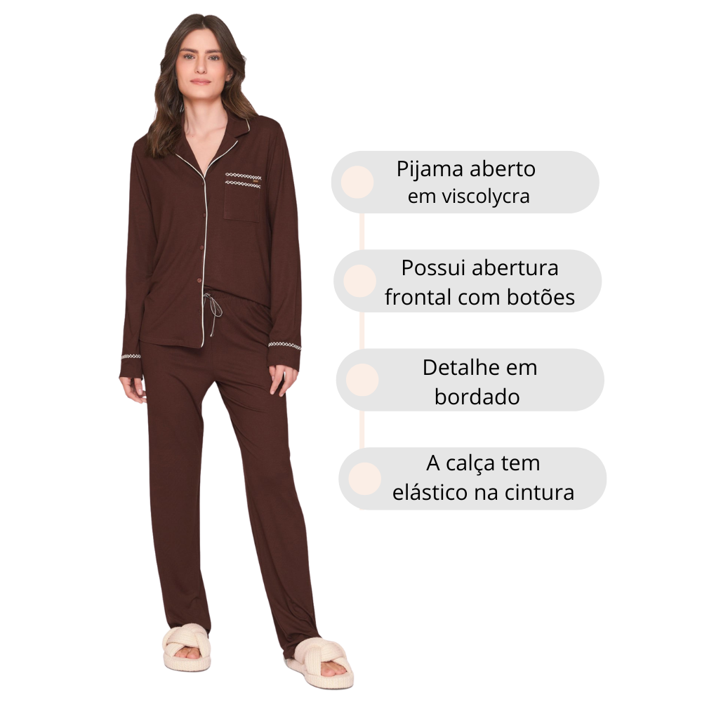 Pijama Aberto Feminino Chic Harmony em Viscolycra - Lua Luá