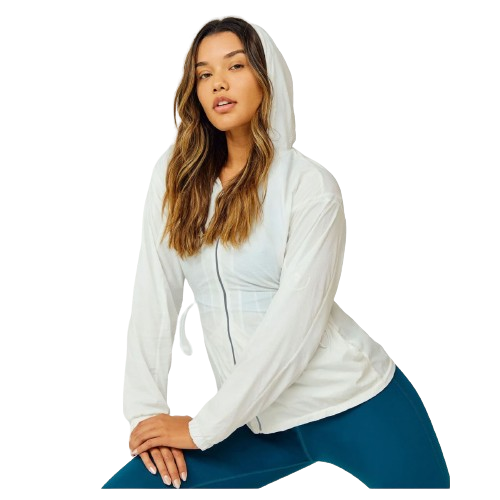 Jaqueta Alongada Corta Vento com Capuz Alto Giro