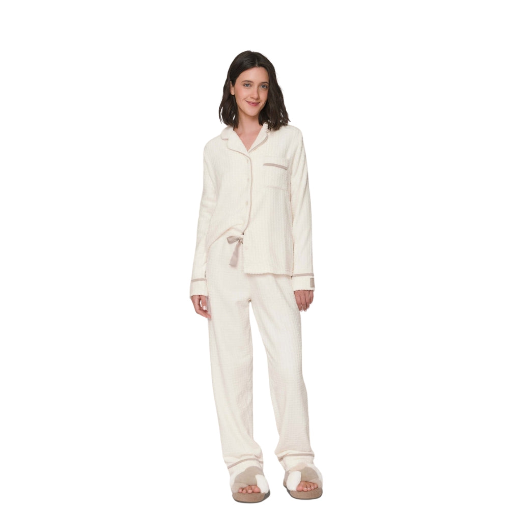 Pijama Aberto Feminino em Fleece Jacquard