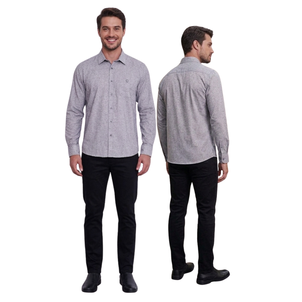 Camisa Masculina Casual Slim Fit em Algodão