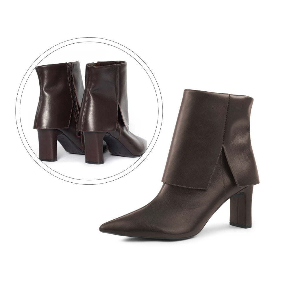 Bota em Couro com Pala de Camurça e Salto Mônaco Café