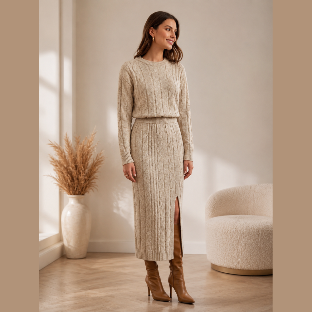 Conjunto de Malha Saia Midi com Fenda e Cropped Tendência e Conforto