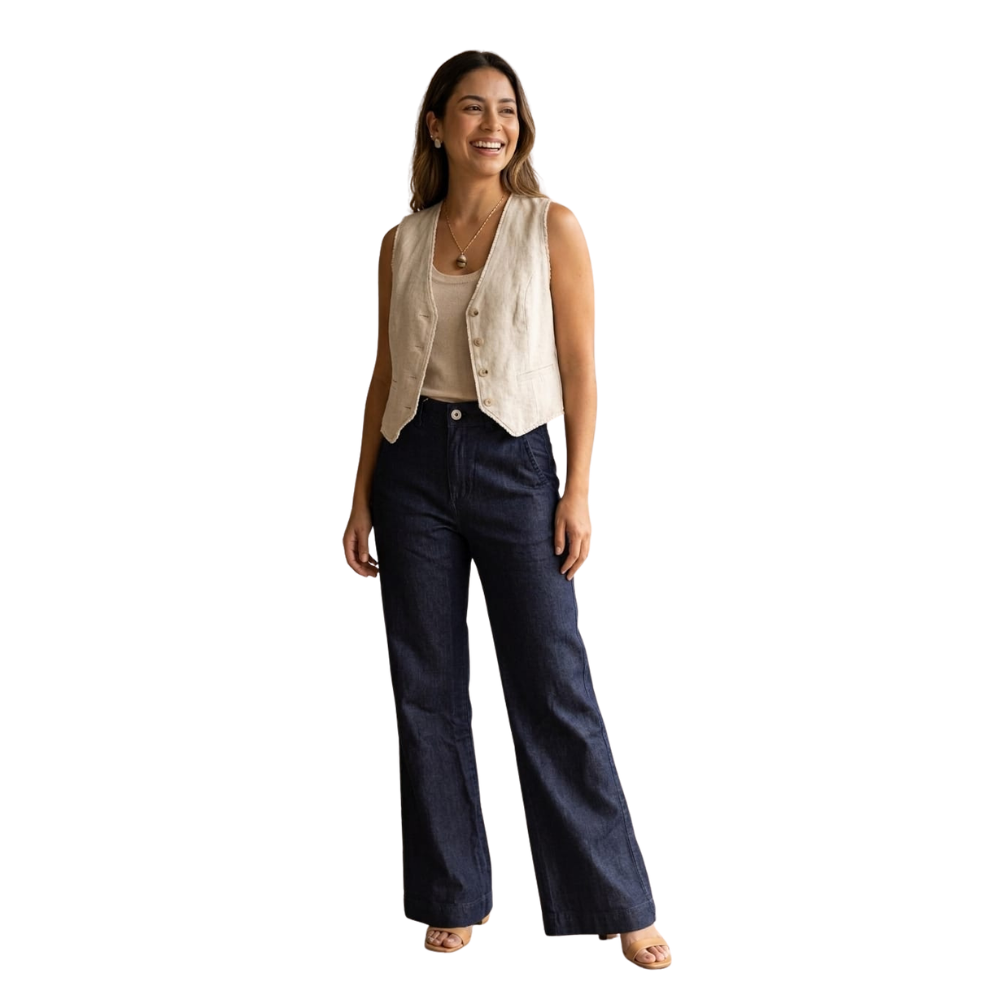 Calça Feminina Pantalona Jeans 100% Algodão
