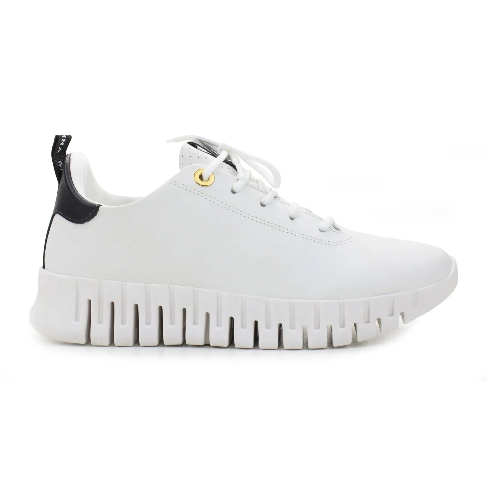 Tênis Flow Wave Branco em Couro e Detalhe em Preto Giulia Domna