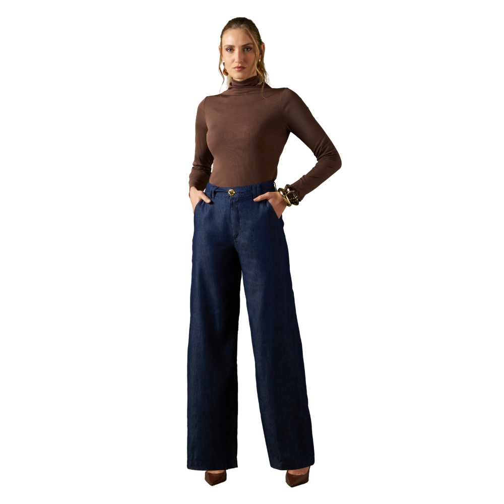 Calça Jeans Wide Leg Feminina em Algodão Tendência Atemporal - Detox