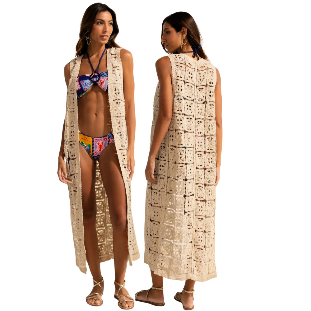 Colete Longo em Crochê Além Mar 100% Algodão