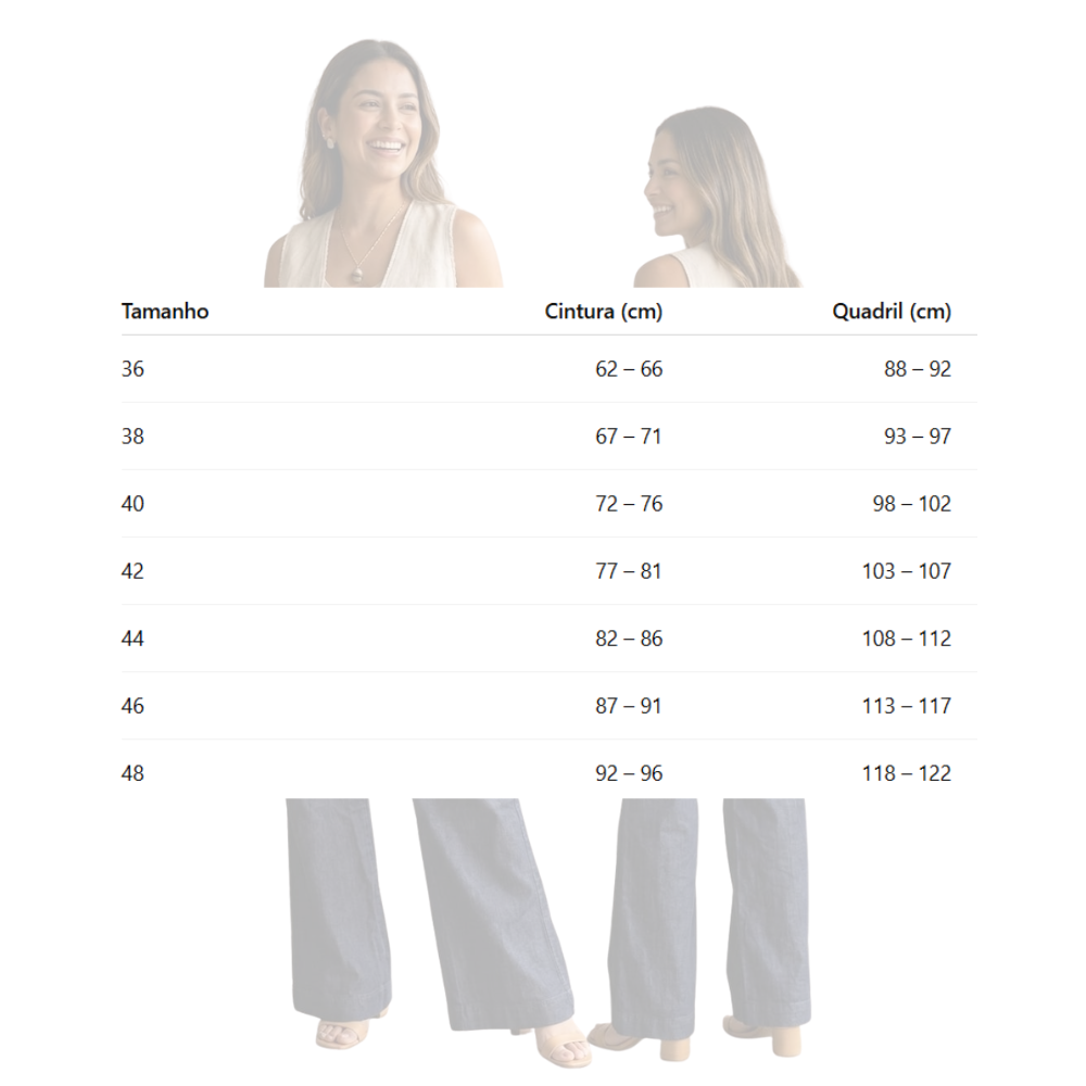 Calça Feminina Pantalona Jeans 100% Algodão