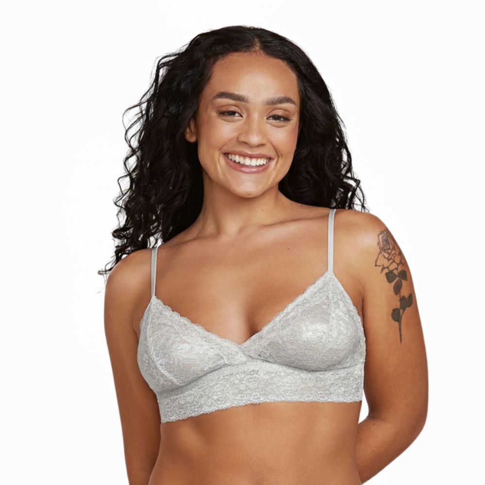 Sutiã Top Triângulo com Bojo Removível em Renda com Brilho