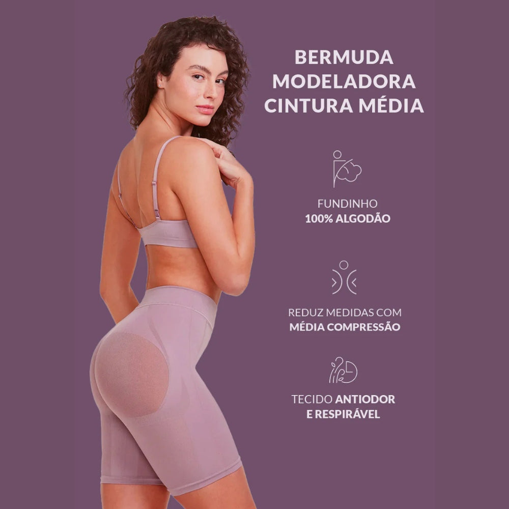 Bermuda Modeladora Cintura Média Levanta Bumbum