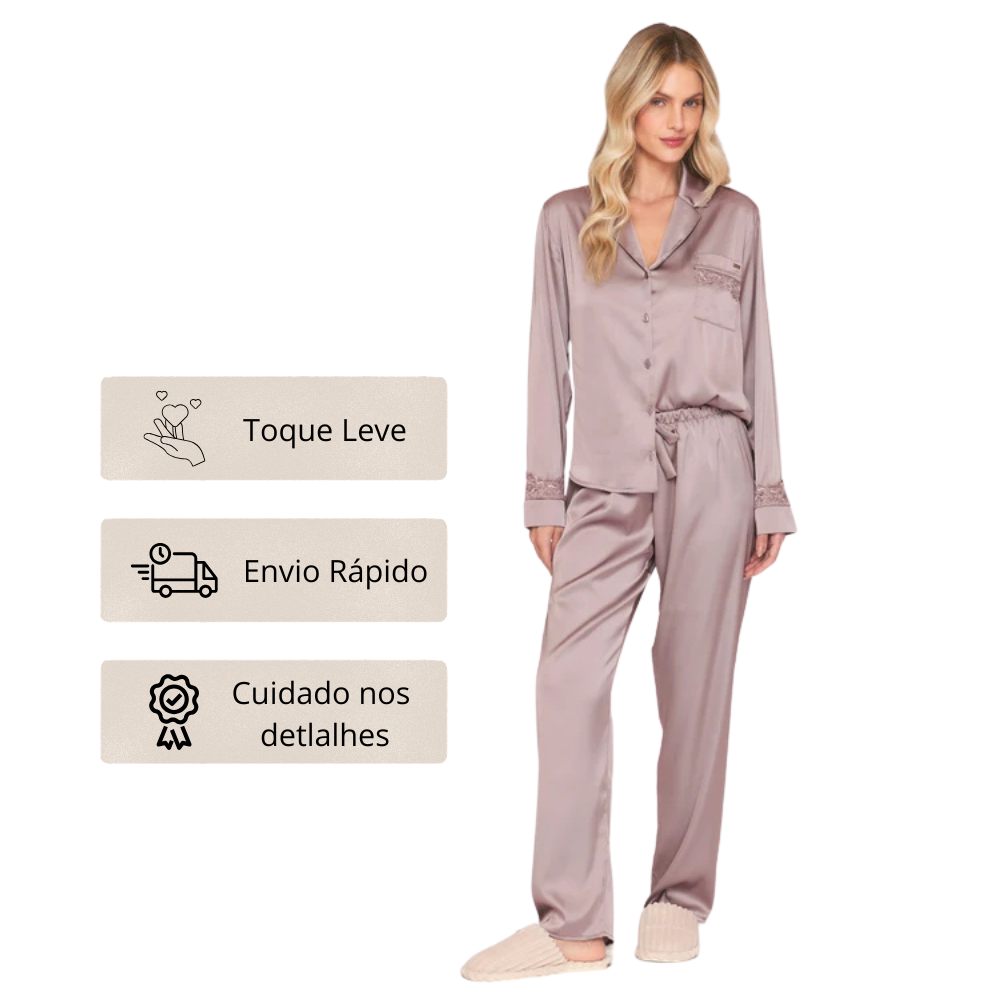 Pijama Aberto Feminino Longo em Satinê Stillness