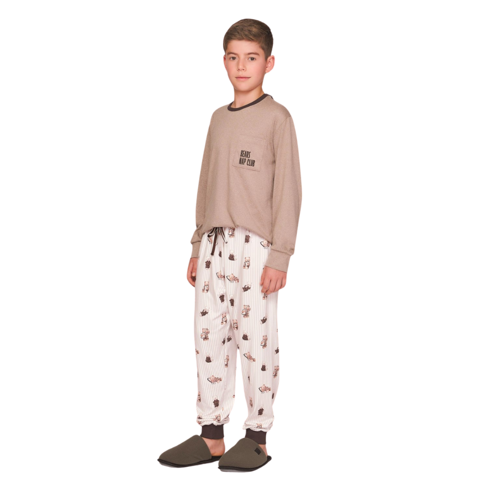 Pijama Jogger Masculino Infantil Nap Club em Malha Melange em Sublime Touch - Lua Luá