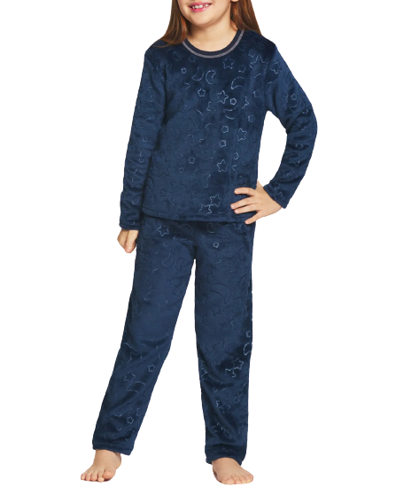 Pijama Fleece Infantil Com Estrelinhas e Luas Recco