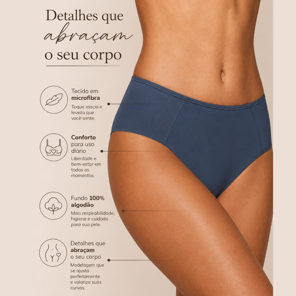 Calcinha Frente e Laterais Duplas Acabamento Invisível Maior Conforto