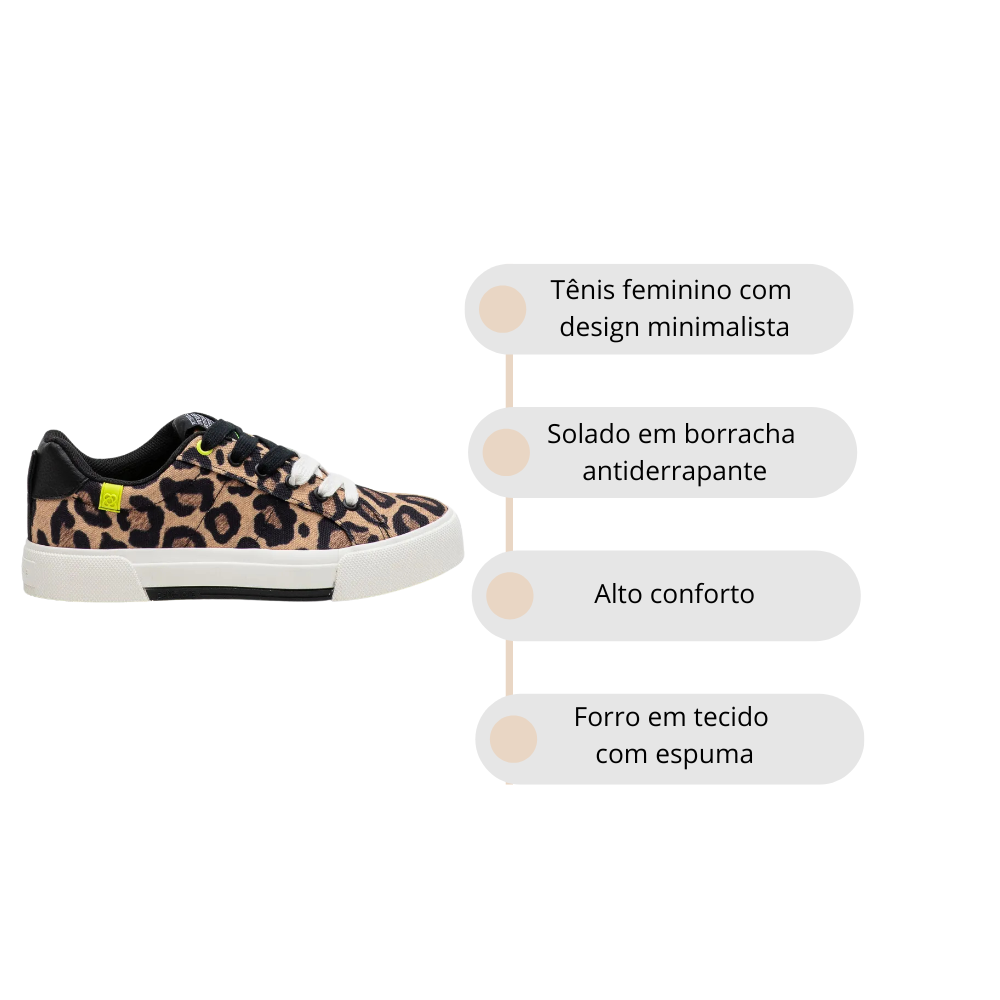 Tênis Feminino Despojado Petite Jolie Pump Onça Sola Limão