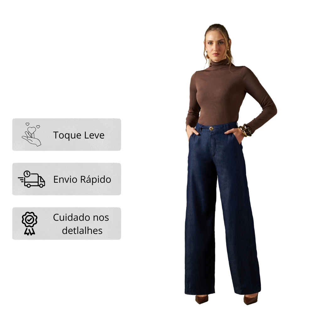Calça Jeans Wide Leg Feminina em Algodão Tendência Atemporal - Detox