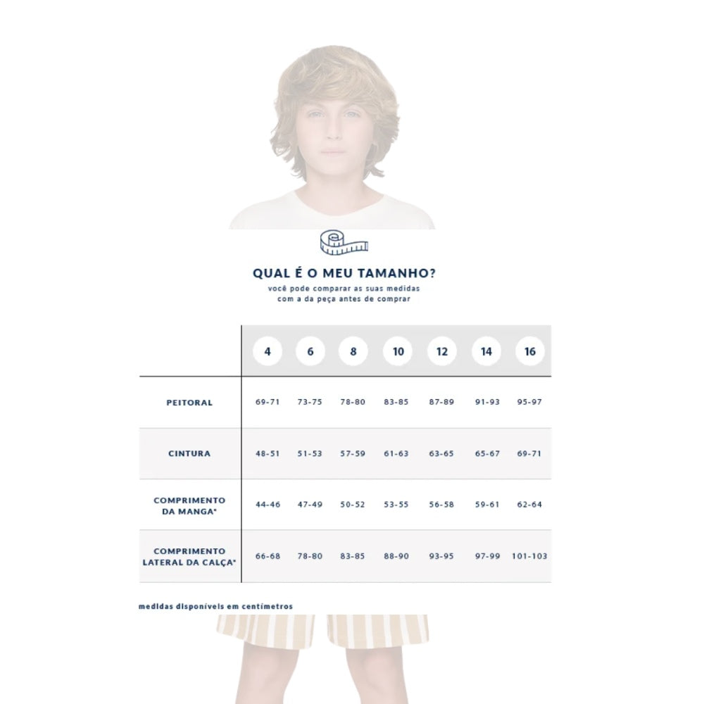 Pijama Curto Infantil Masculino Camiseta com Bolso e Shorts Listrado A Hidden Place em Malha Mercerizada - Sublime Touch