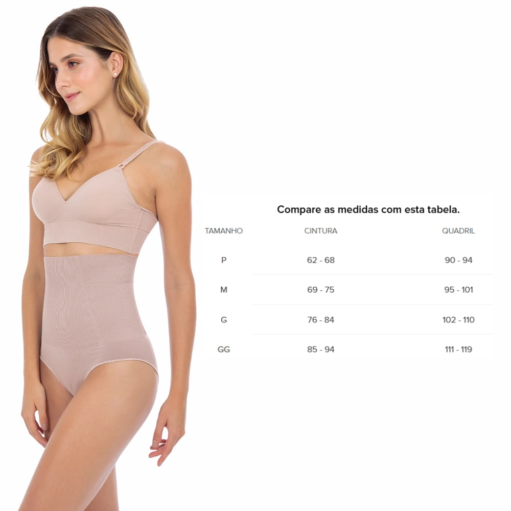 Calcinha Abdominal Cintura Alta com Barbatanas que não Enrolam e Redução de Medidas