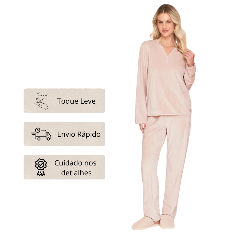 Pijama Comfort Feminino Peluciado Comfy Life em Canelado Velvet