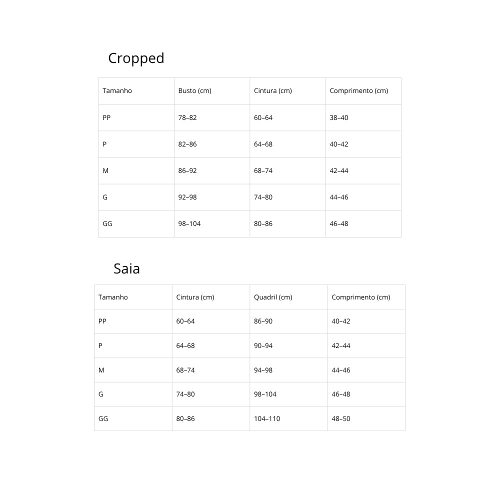 Conjunto Feminino Cropped e Saia em Algodão com Tecnologia Lycra Xtra Life e Maior Durabilidade