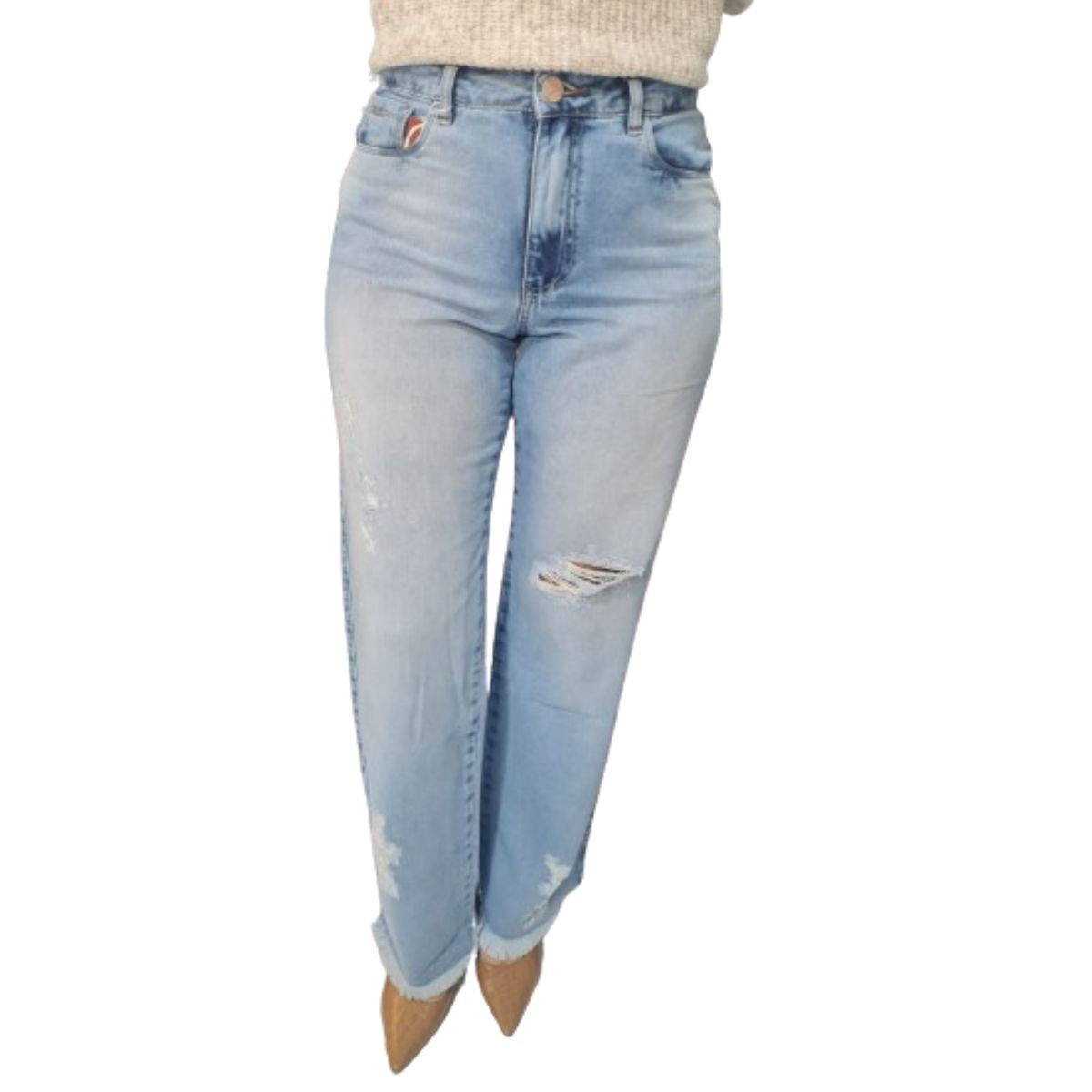 Calça Jeans Feminina Estilo Wide Leg em Algodão