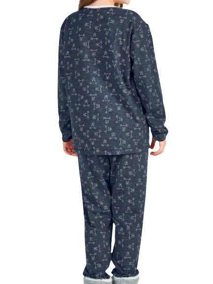Pijama Manga Longa Azul Marinho Cor Com Amor