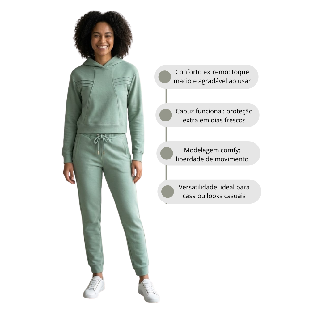 Conjunto Abrigo Feminino Comfy com Capuz