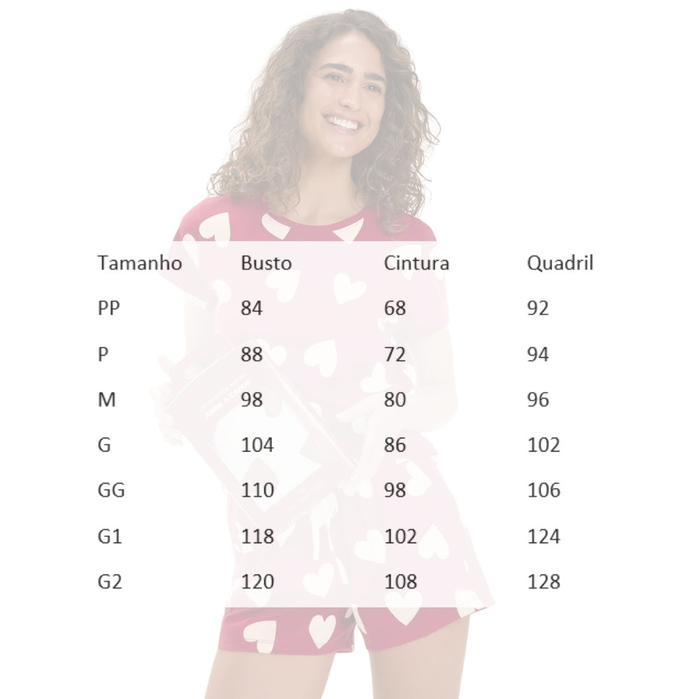 Pijama Feminino Manga Curta Com Shorts em Algodão