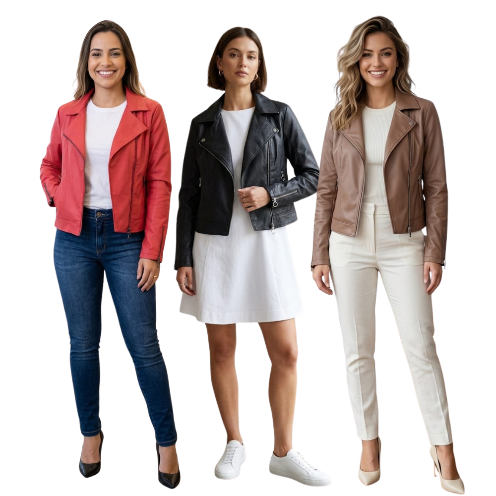 Jaqueta Feminina em Courino Ilícito Estilo Moderno