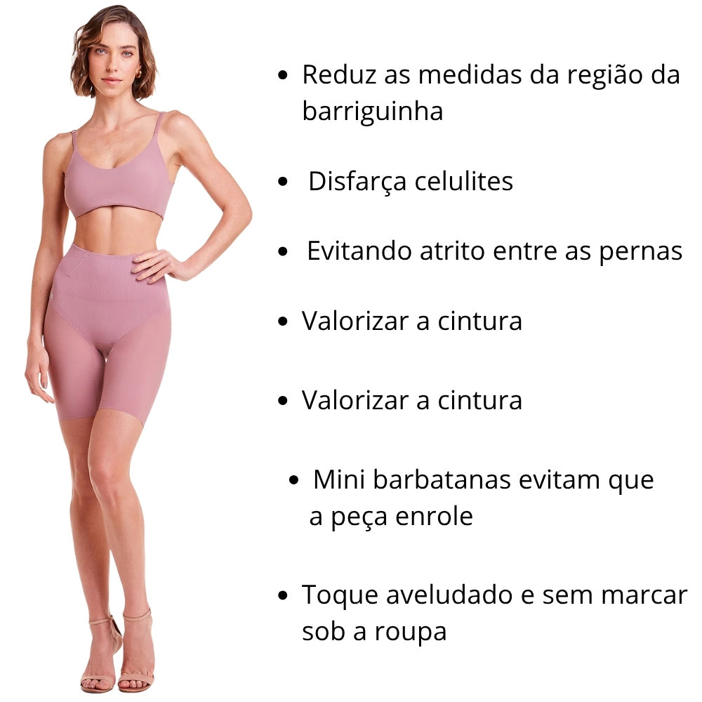 Bermuda Curta Modeladora com Barbatana que Não Enrola Suaviza a Celulite e Reduz Atrito entre as Pernas