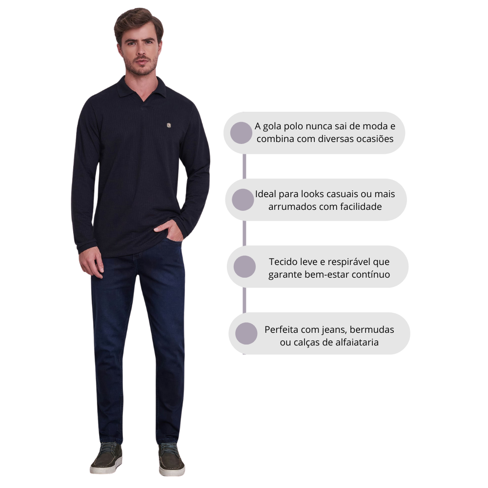 Camisa Masculina Gola Polo Tradicional em Algodão