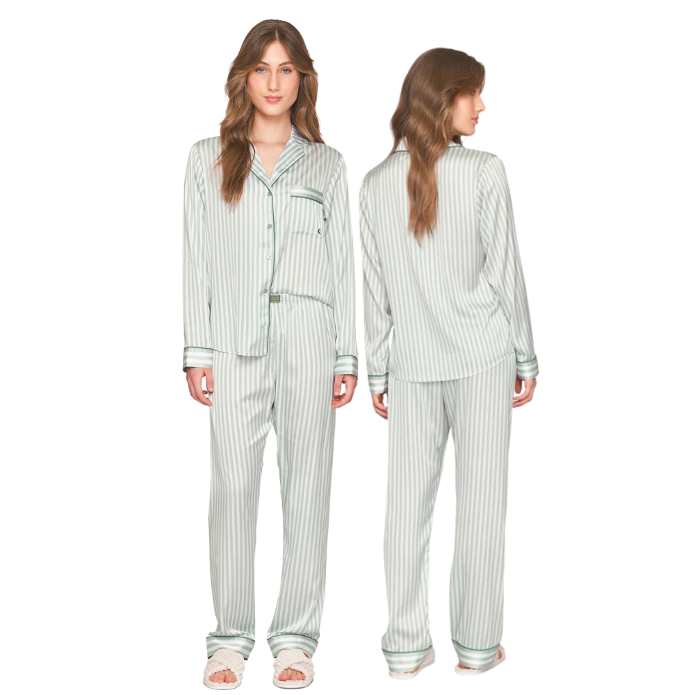 Pijama Aberto Feminino Longo em Satinê Listrado Dreams Only