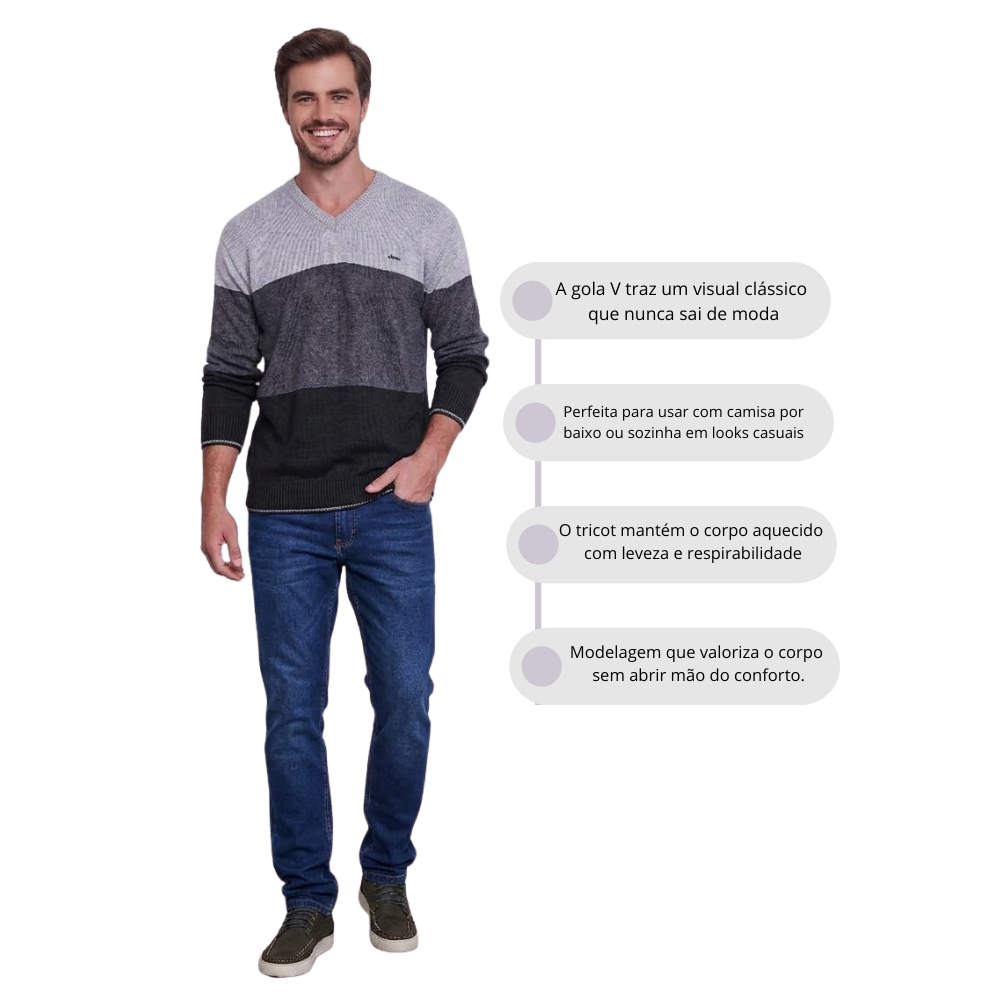 Malha Masculina em Tricot Gola V