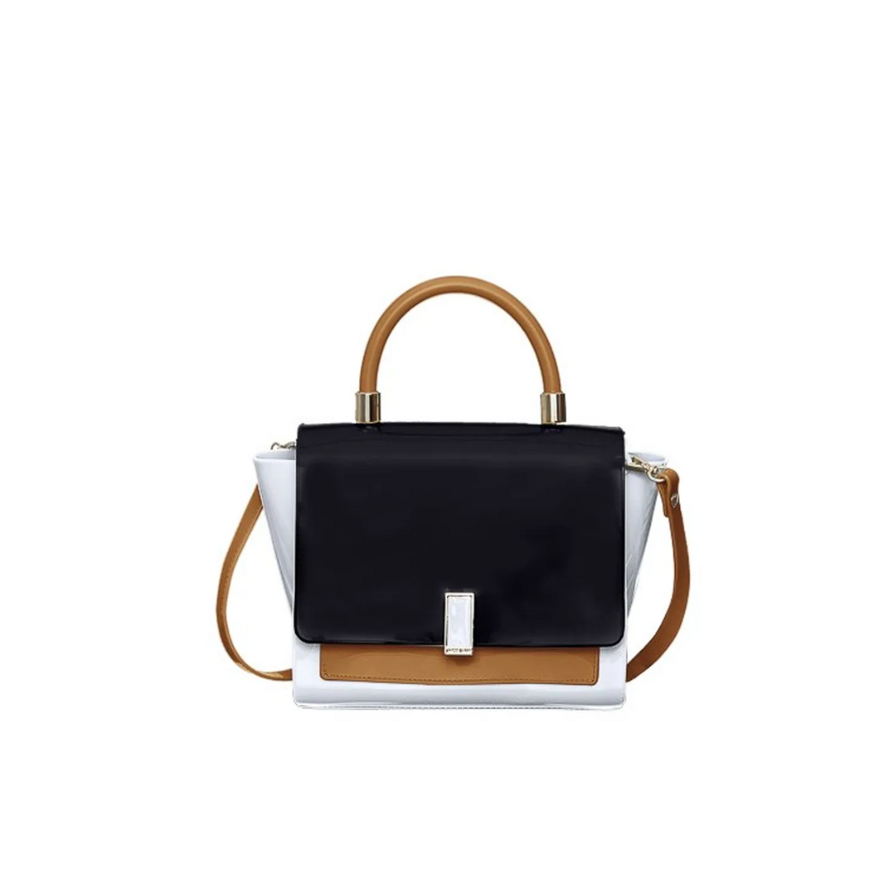 Bolsa Feminina Branca com Detalhe Black e Alças em Caramelo