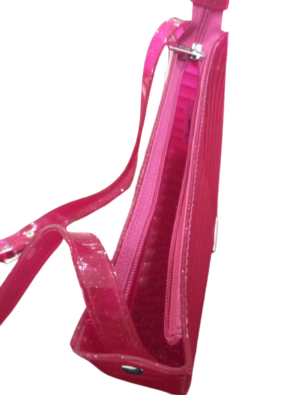 Bolsa Feminina Rosa Com Alça Translúcida Brilhante