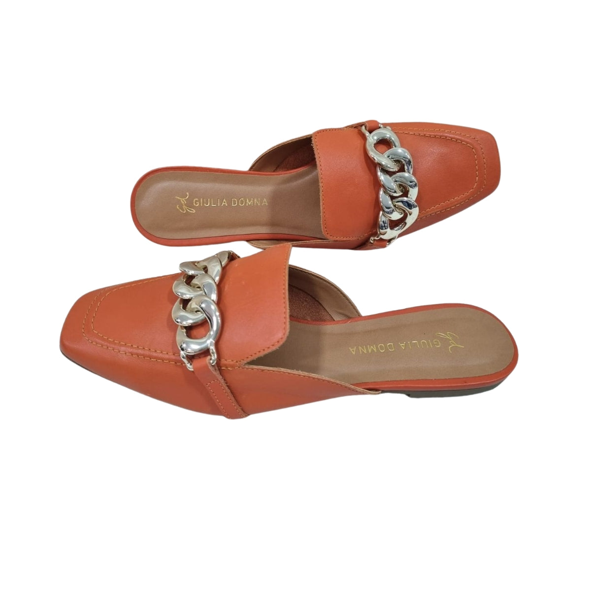 Mule Atanado Stone Laranja com Detalhe Dourado