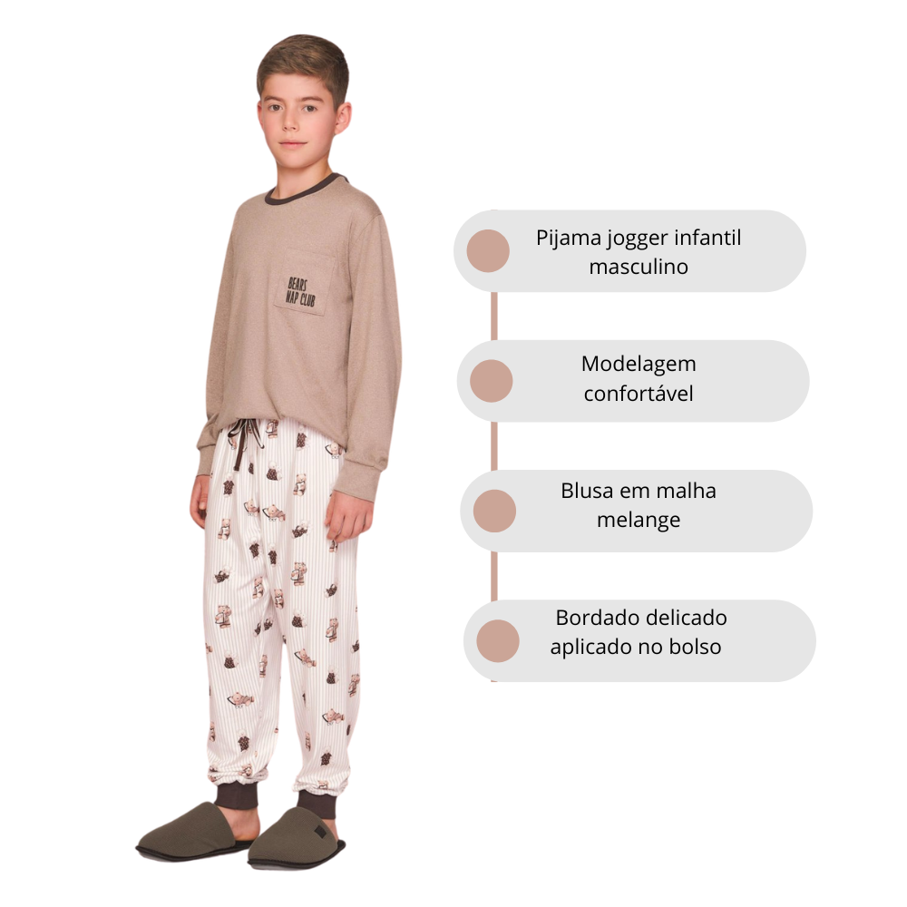 Pijama Jogger Masculino Infantil Nap Club em Malha Melange em Sublime Touch - Lua Luá