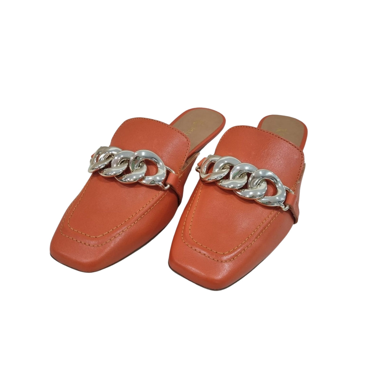 Mule Atanado Stone Laranja com Detalhe Dourado