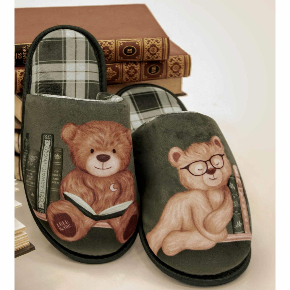 Chinelo de Pano Slider Estampada Xadrez BB Moment em Plush Velvet