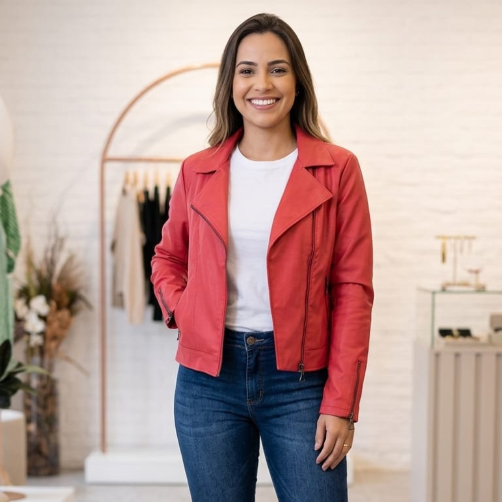 Jaqueta Feminina em Courino Ilícito Estilo Moderno