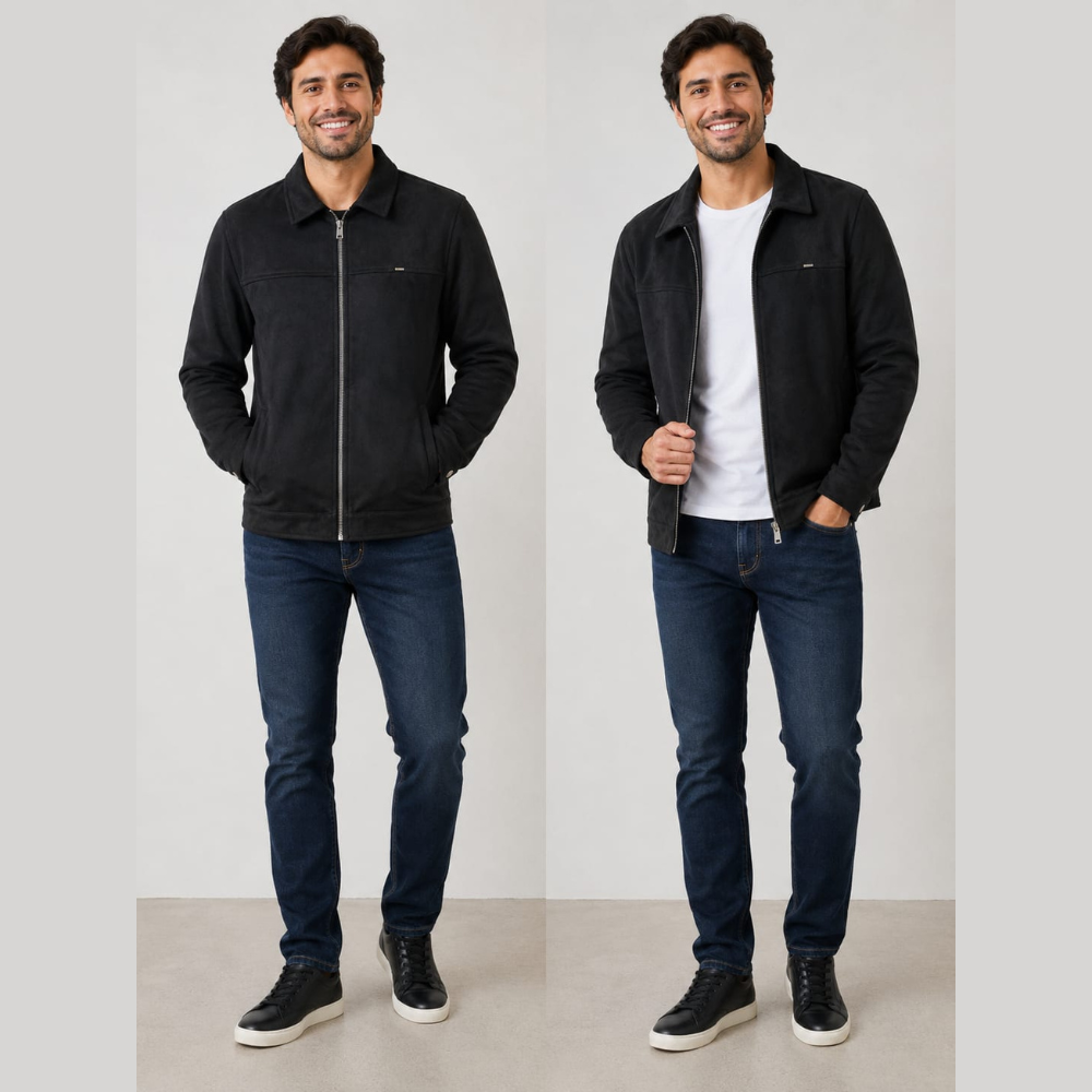 Jaqueta Masculina Suede de Gola com Zíper