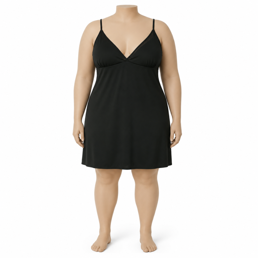 Camisola Feminina Preto com Alças Reguláveis e Toque Gelado e Transparência