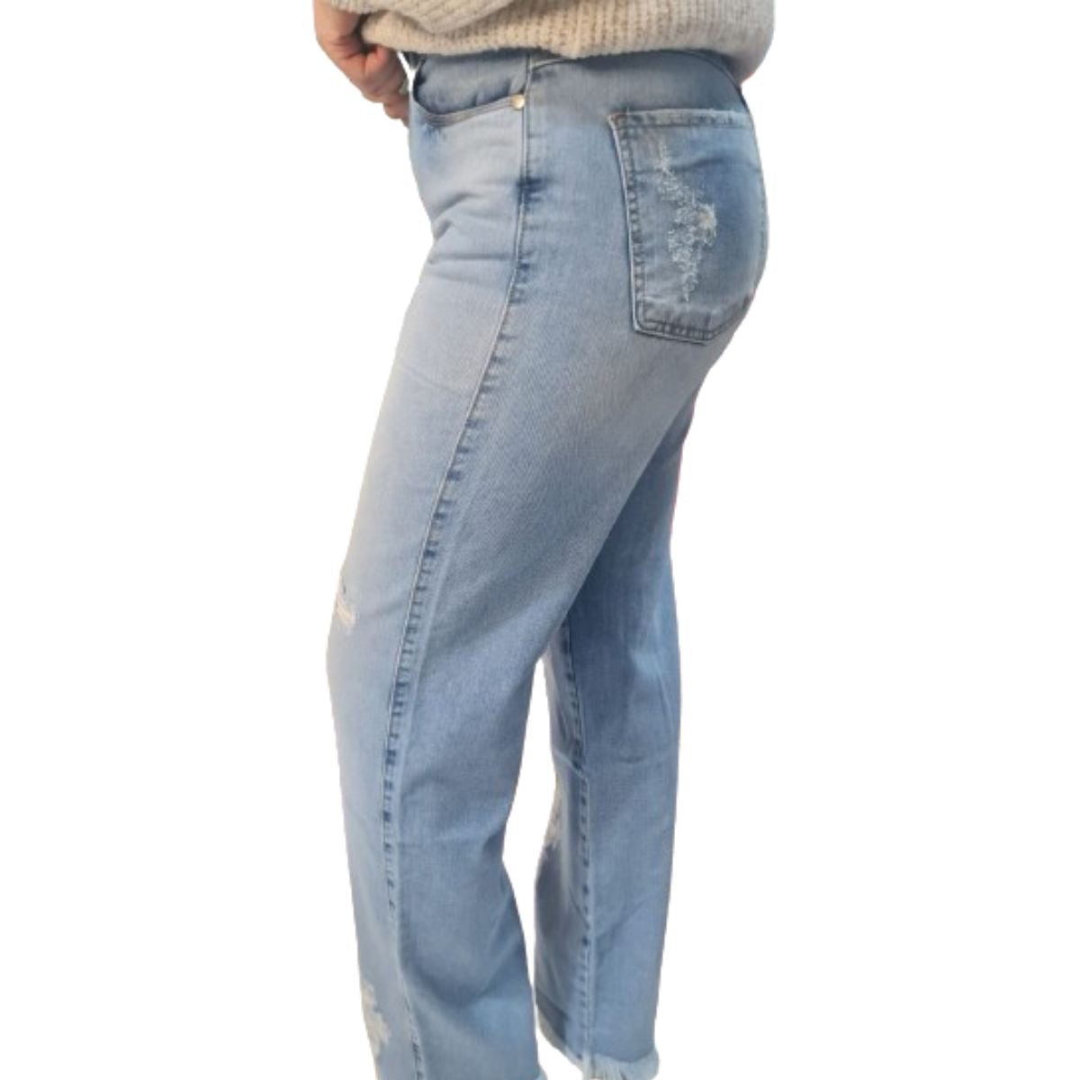 Calça Jeans Feminina Estilo Wide Leg em Algodão