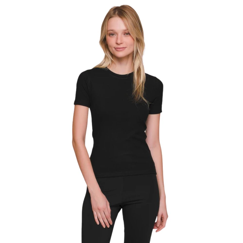 Blusa Feminina Manga Curta com Tecido Canelado e Decote Redondo Basic Mood em Mini Canelado Stretch