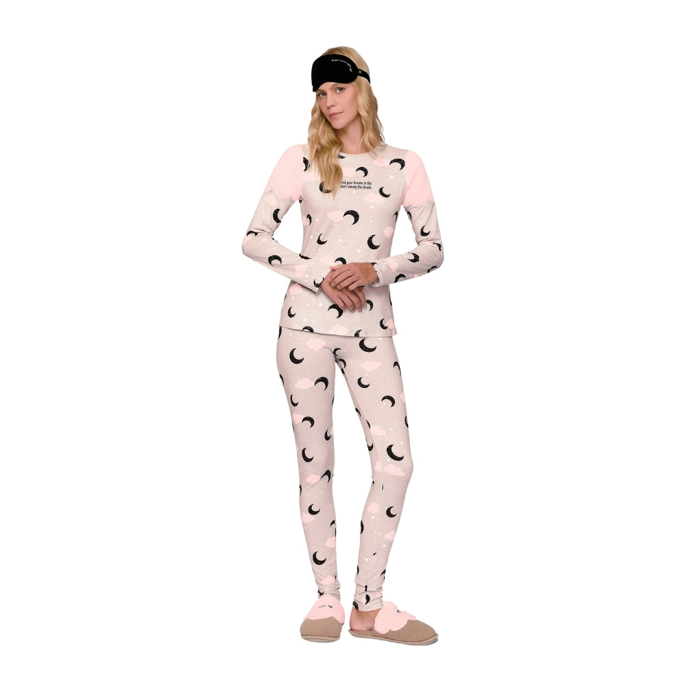 Pijama Slim Feminino Camiseta Manga Longa e Calça In The Clouds